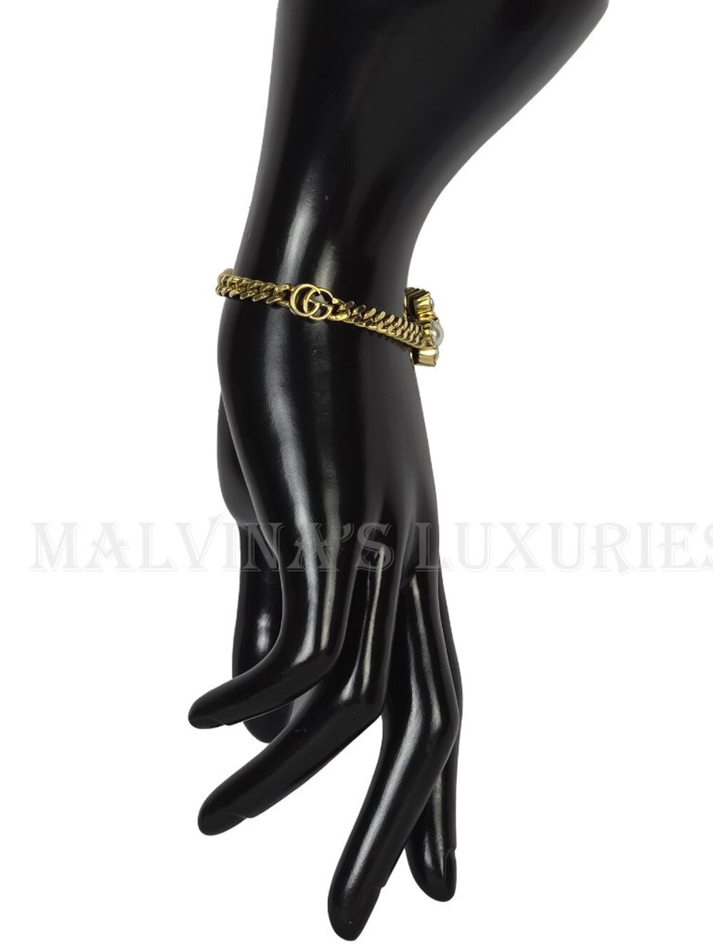 GUCCI BRACELET INTERLOCKING GG LOGO FAUX PEARL GOLD TONE CHAIN sz S SMALL - Picture 9 of 17